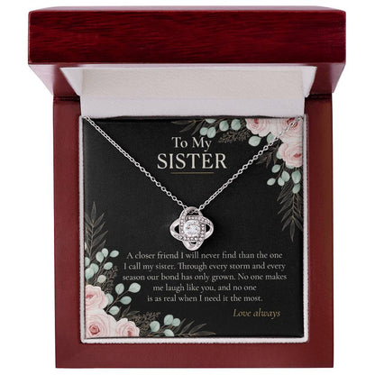 To My Sister Necklace, Love Knot Pendant with Message Card