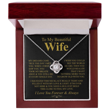 To My Beautiful Wife Necklace, Love Knot Pendant with Message Card, Grow Old With You