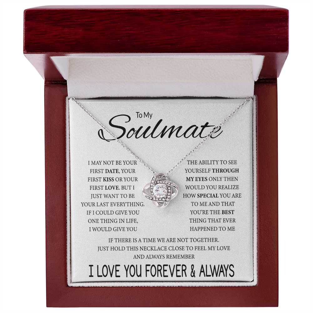 To My Soulmate Necklace, Love Knot Pendant with Message Card, Sentimental Anniversary Birthday Christmas Gift for Soulmate