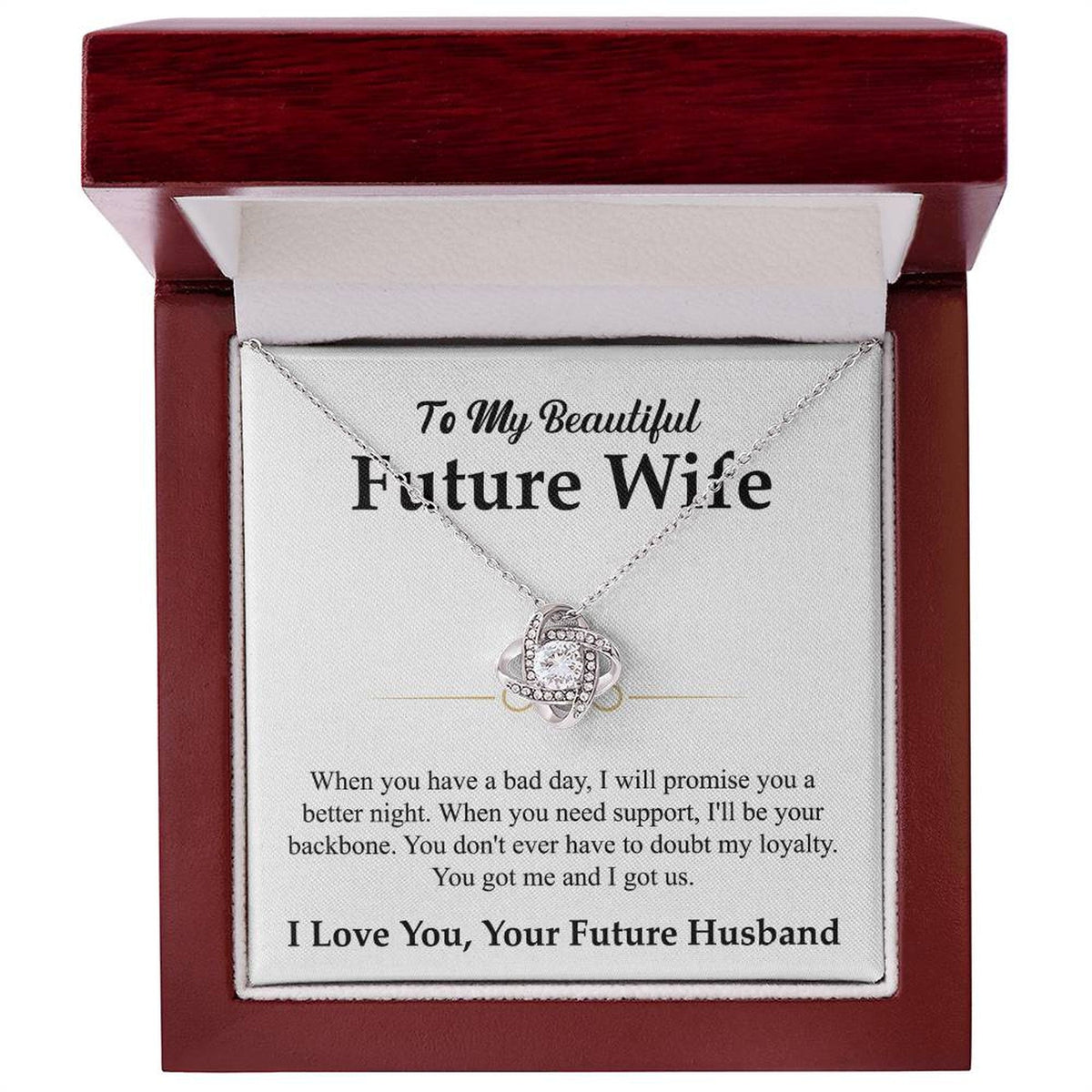 To My Beautiful Future Wife Necklace, Love Knot Pendant with Message Card