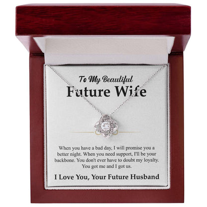 To My Beautiful Future Wife Necklace, Love Knot Pendant with Message Card