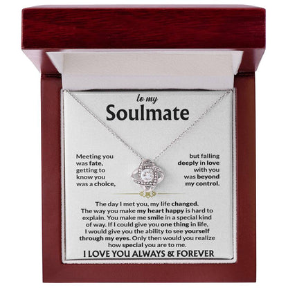 To My Soulmate Necklace, Love Knot Pendant with Message Card, Meeting You