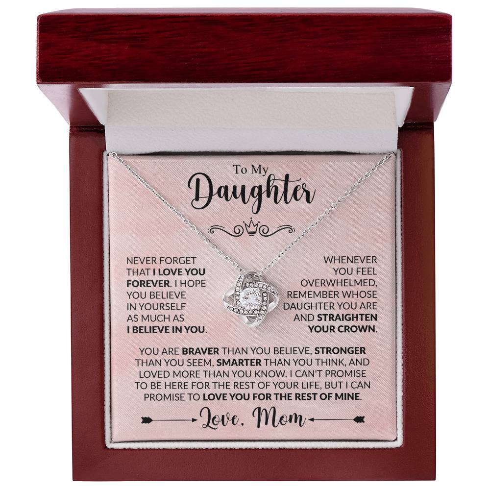 To My Daughter Necklace from Mom, Love Knot Pendant with Message Card