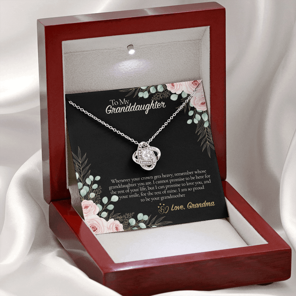 To My Granddaughter Necklace, Love Knot Pendant with Message Card, Birthday Graduation Christmas Gift for Granddaughter from Grandma