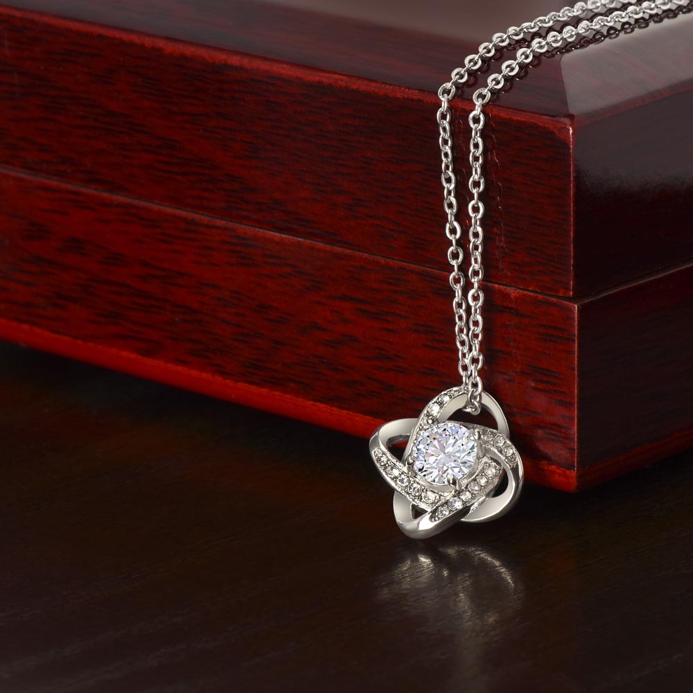 To My Daughter Necklace from Mom, Love Knot Pendant with Message Card, Sentimental Birthday Graduation Christmas Gift for Daughter