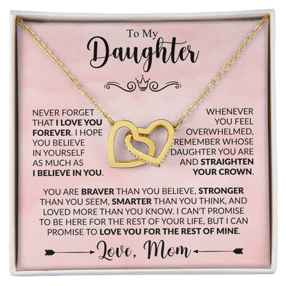 To My Daughter Necklace from Mom, Interlocking Hearts with Message Card