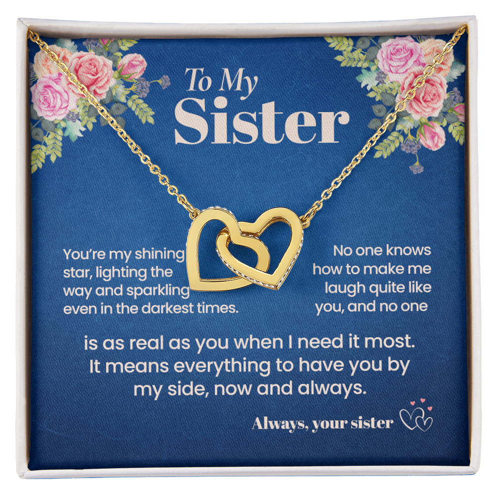 To My Sister Necklace, Interlocking Hearts with Message Card, Sentimental Birthday Christmas Gift for Sister from Sister
