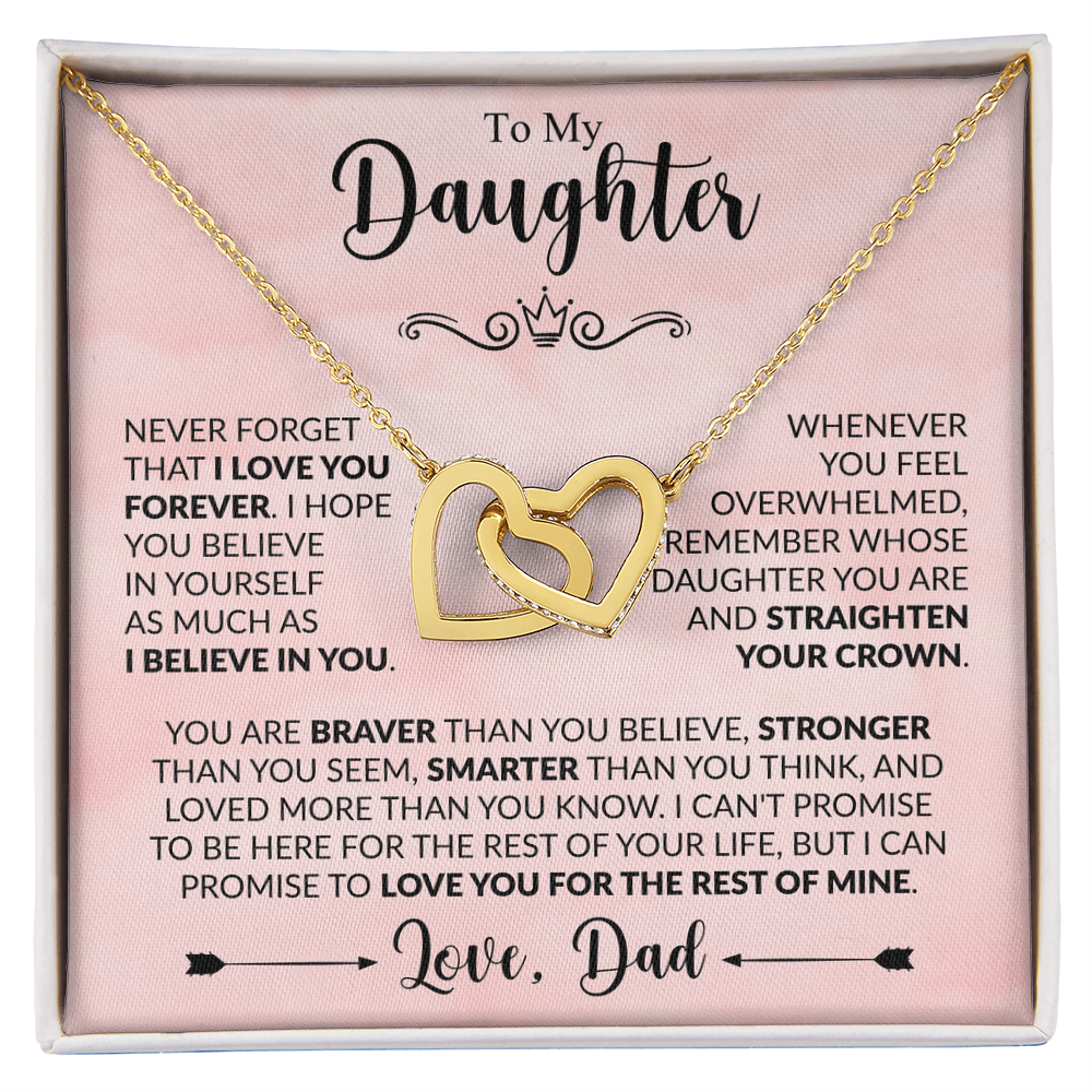 To My Daughter Necklace from Dad, Interlocking Hearts with Message Card