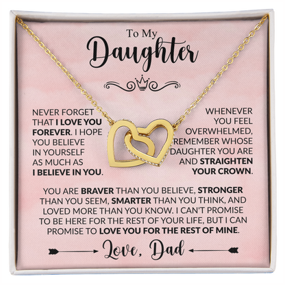 To My Daughter Necklace from Dad, Interlocking Hearts with Message Card