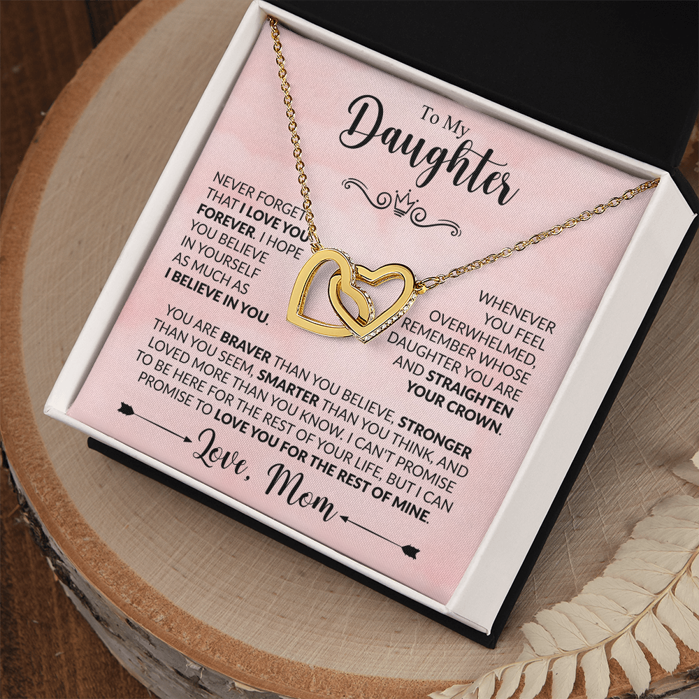 To My Daughter Necklace from Mom, Interlocking Hearts with Message Card