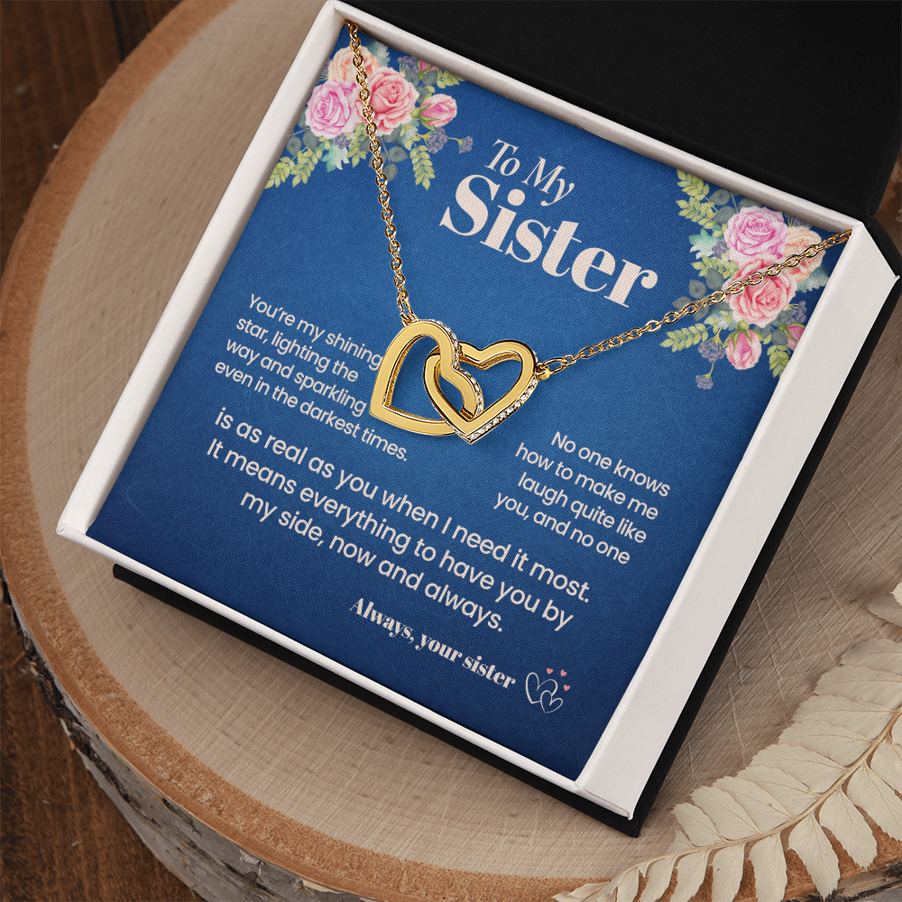 To My Sister Necklace, Interlocking Hearts with Message Card, Sentimental Birthday Christmas Gift for Sister from Sister