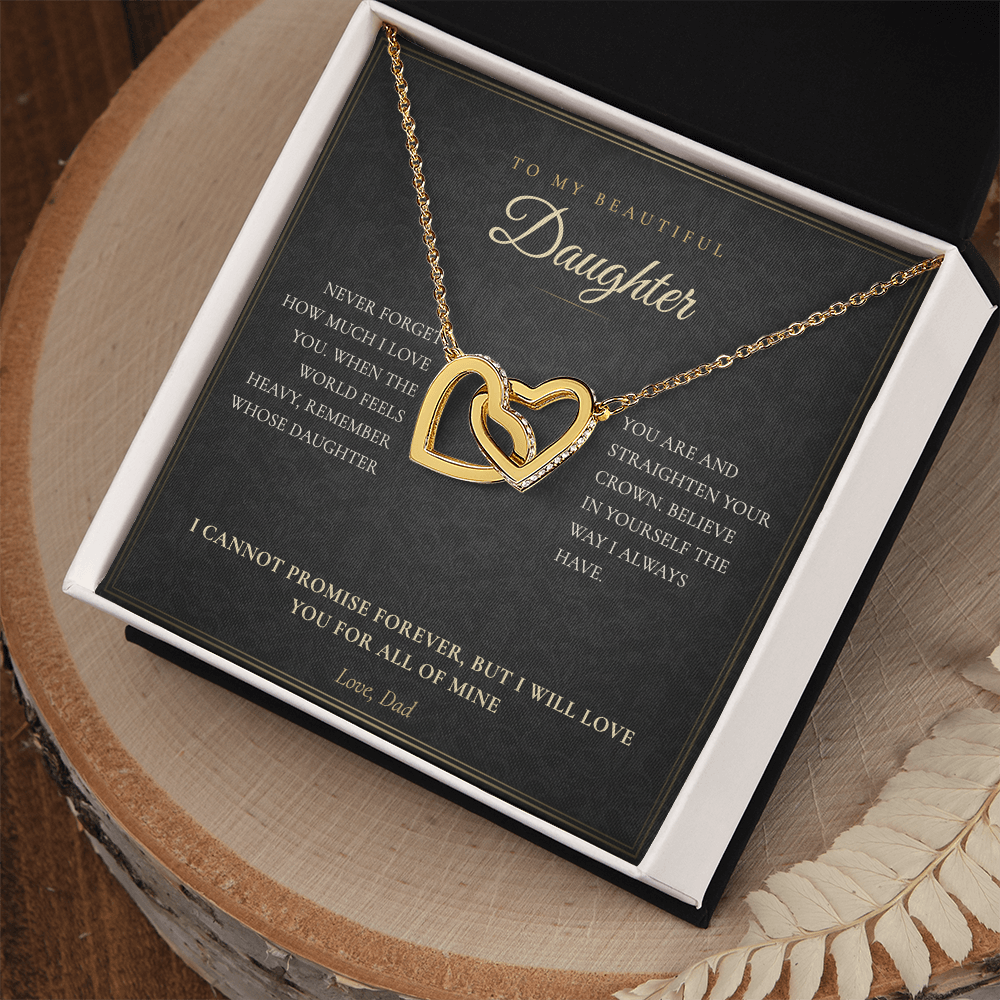 Straighten your crown message card for a daughter with interlocking hearts necklace and red berries