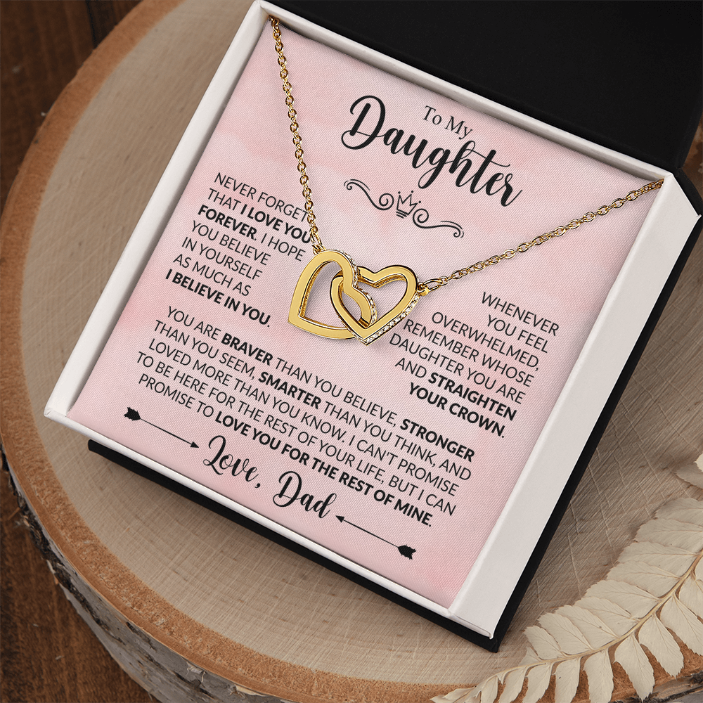 To My Daughter Necklace from Dad, Interlocking Hearts with Message Card