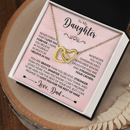 To My Daughter Necklace from Dad, Interlocking Hearts with Message Card