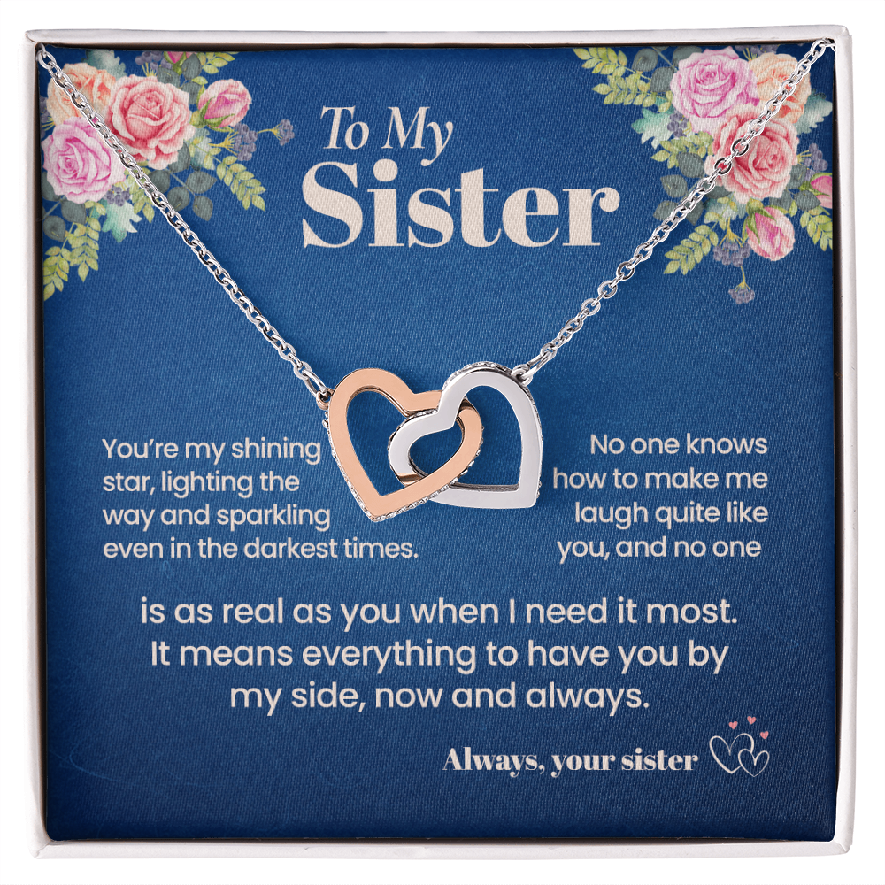 To My Sister Necklace, Interlocking Hearts with Message Card, Sentimental Birthday Christmas Gift for Sister from Sister