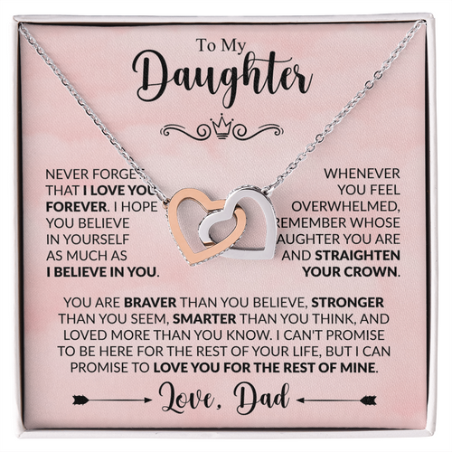 To My Daughter Necklace from Dad, Interlocking Hearts with Message Card