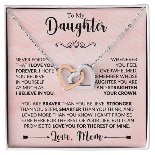 To My Daughter Necklace from Mom, Interlocking Hearts with Message Card