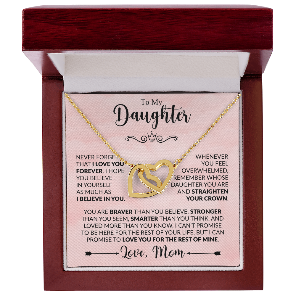 To My Daughter Necklace from Mom, Interlocking Hearts with Message Card