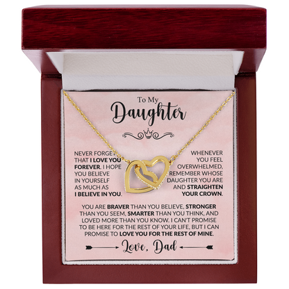 To My Daughter Necklace from Dad, Interlocking Hearts with Message Card