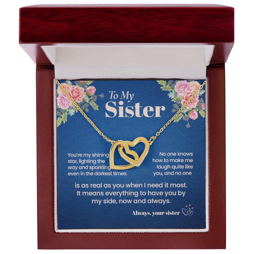 To My Sister Necklace, Interlocking Hearts with Message Card, Sentimental Birthday Christmas Gift for Sister from Sister