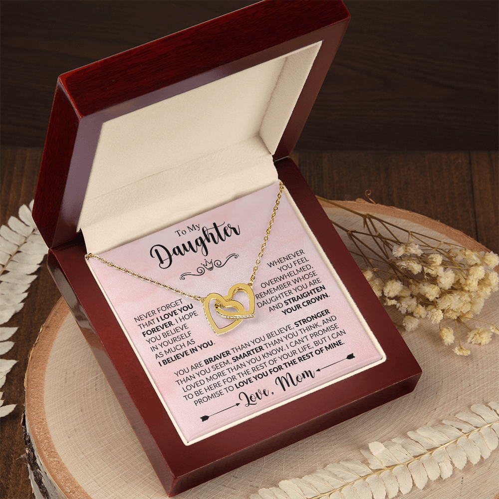 To My Daughter Necklace from Mom, Interlocking Hearts with Message Card
