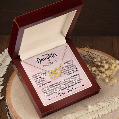 To My Daughter Necklace from Dad, Interlocking Hearts with Message Card