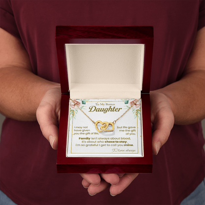 To My Bonus Daughter Necklace, Interlocking Hearts with Message Card