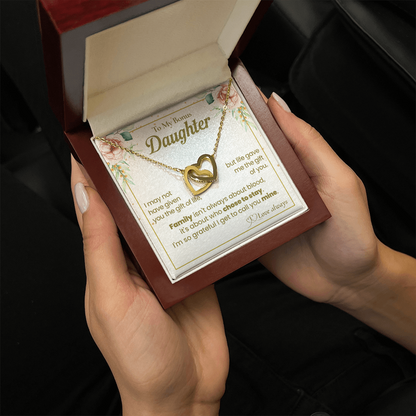 To My Bonus Daughter Necklace, Interlocking Hearts with Message Card