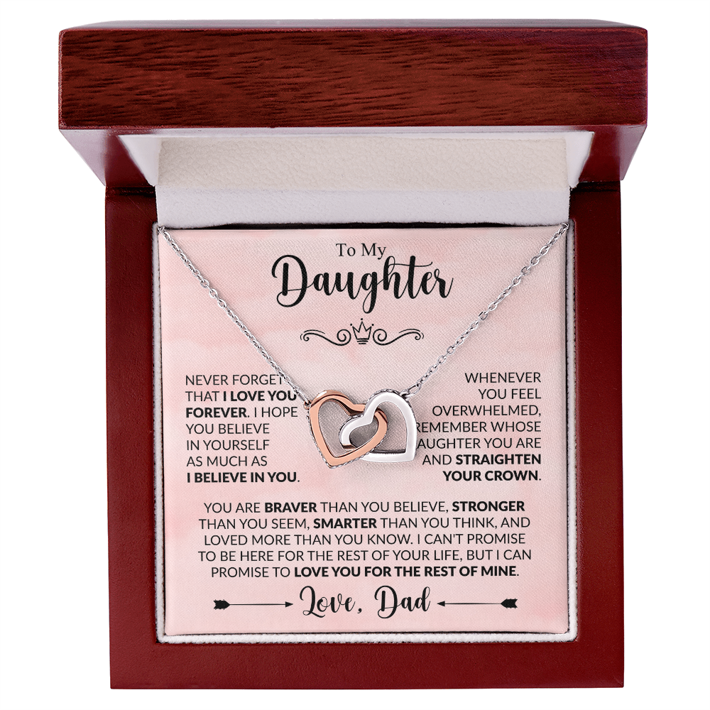 To My Daughter Necklace from Dad, Interlocking Hearts with Message Card