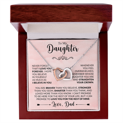 To My Daughter Necklace from Dad, Interlocking Hearts with Message Card