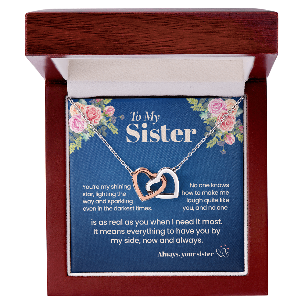 To My Sister Necklace, Interlocking Hearts with Message Card, Sentimental Birthday Christmas Gift for Sister from Sister
