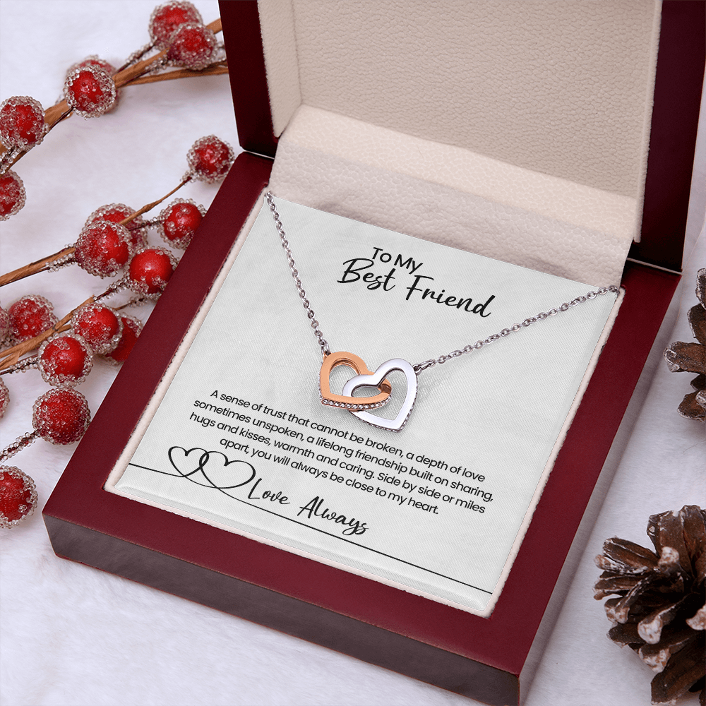 Collier pour ma meilleure amie, cœurs entrelacés avec carte message, cadeau d'anniversaire ou de Noël pour meilleure amie/sœur de cœur