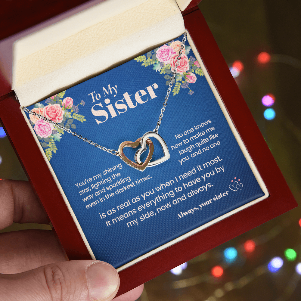 To My Sister Necklace, Interlocking Hearts with Message Card, Sentimental Birthday Christmas Gift for Sister from Sister