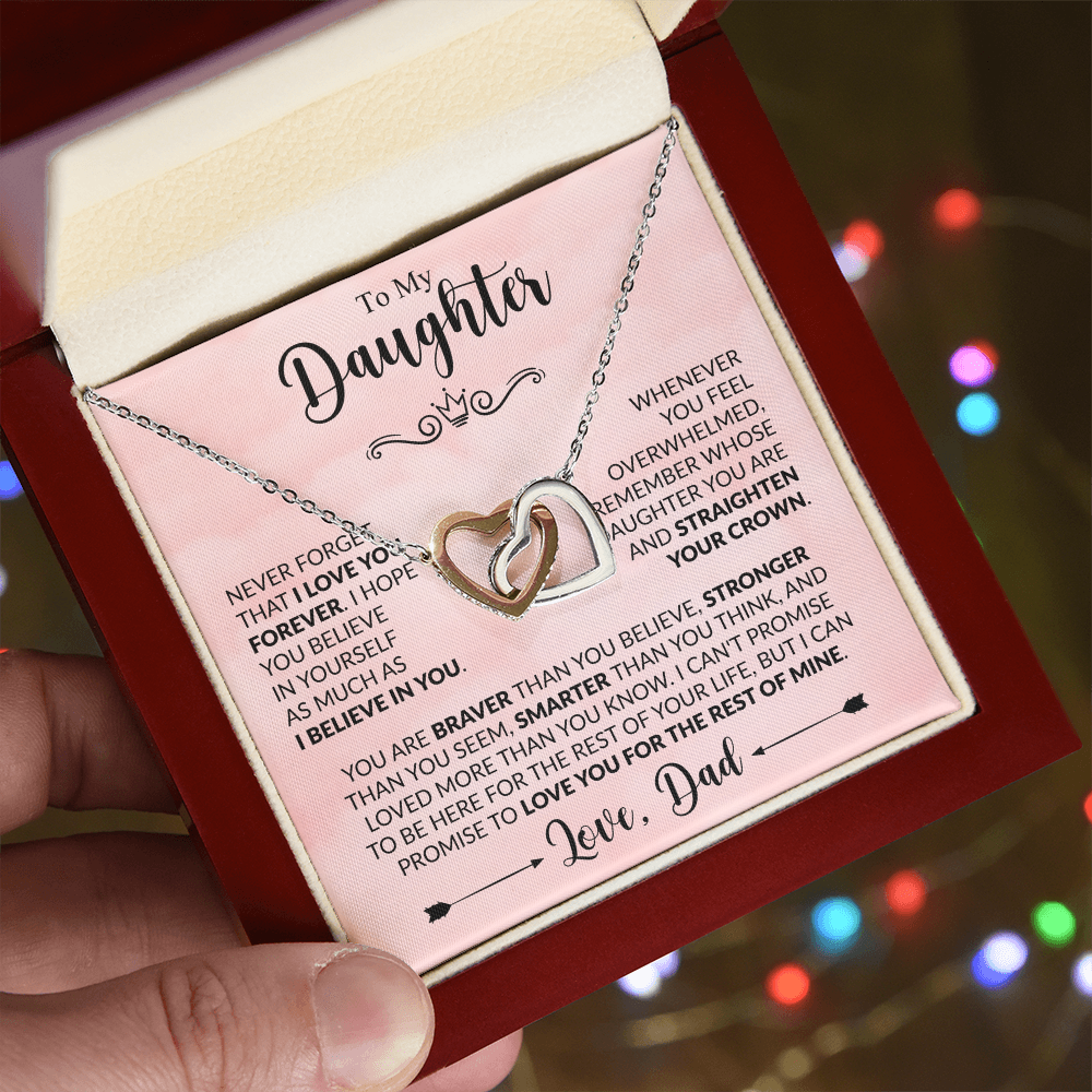 To My Daughter Necklace from Dad, Interlocking Hearts with Message Card