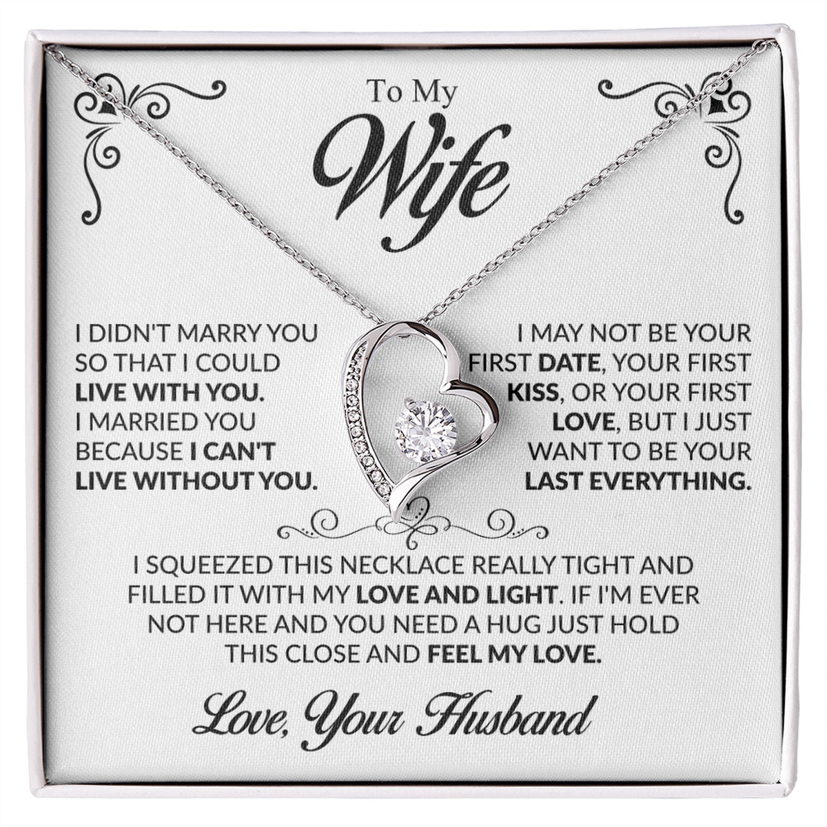 To My Beautiful Wife Necklace, Forever Love Pendant with Message Card