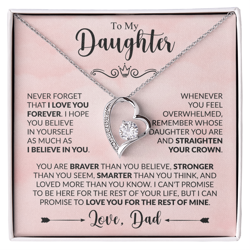 To My Daughter Necklace from Dad, Forever Love Pendant with Message Card