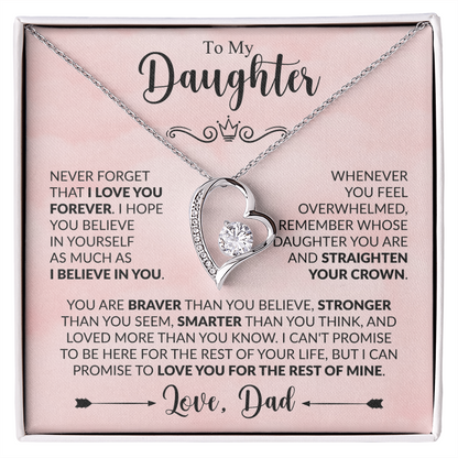 To My Daughter Necklace from Dad, Forever Love Pendant with Message Card
