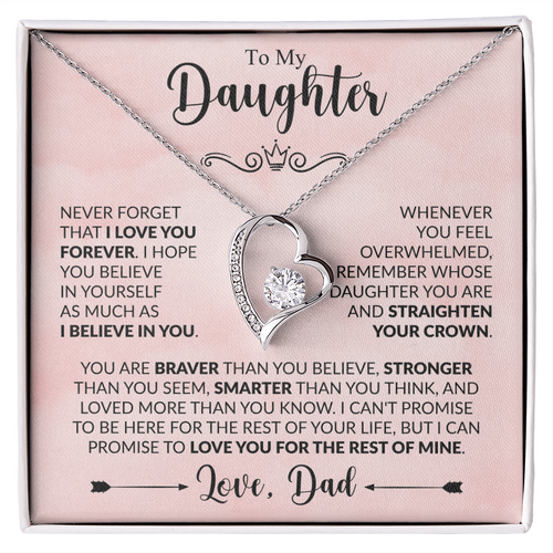 To My Daughter Necklace from Dad, Forever Love Pendant with Message Card