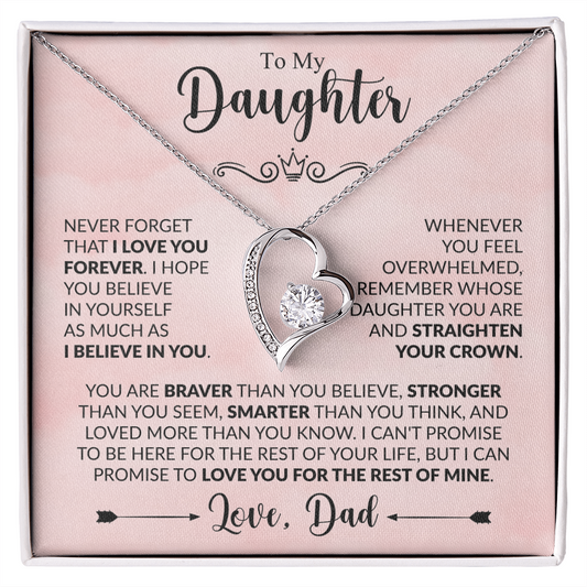 To My Daughter Necklace from Dad, Forever Love Pendant with Message Card