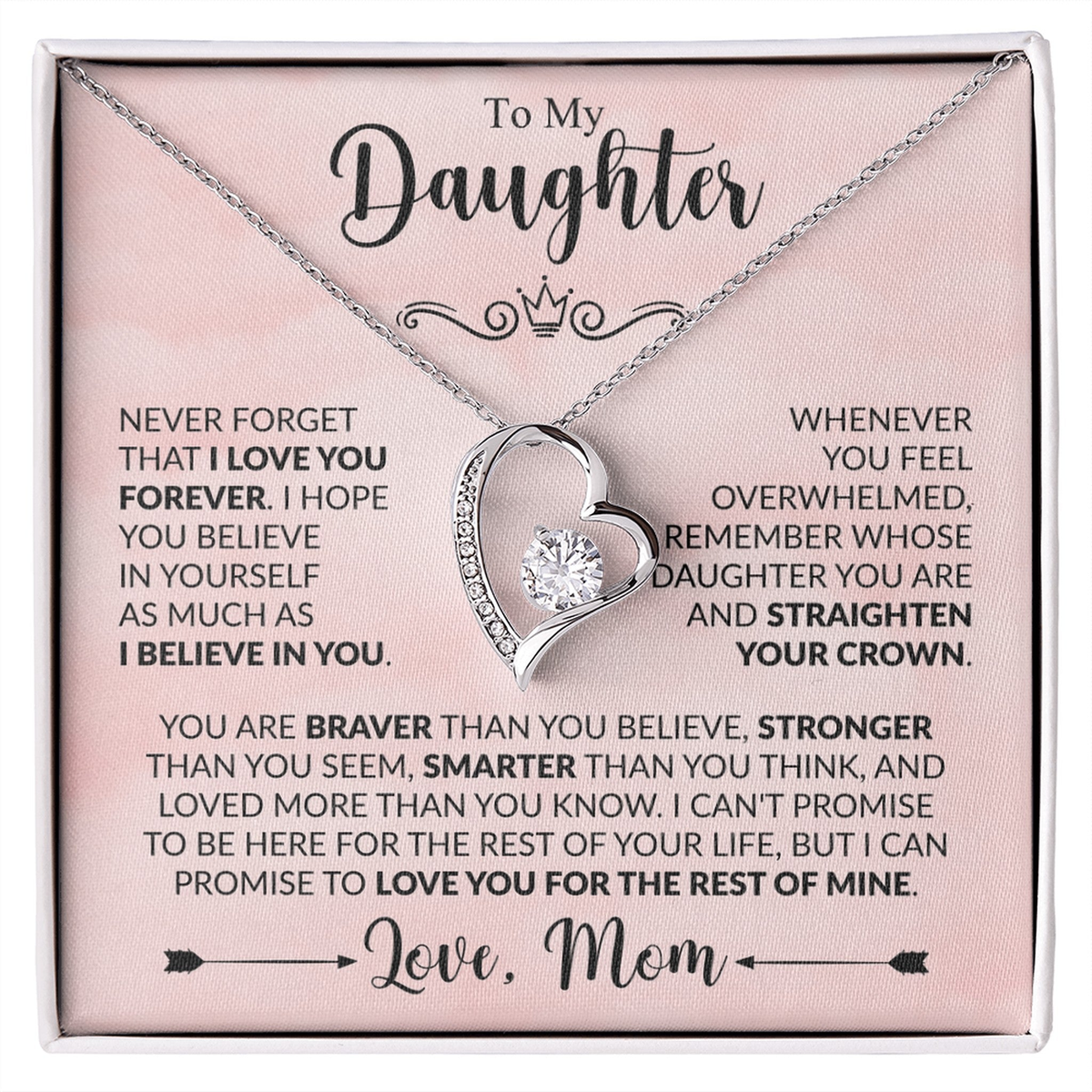 To My Daughter Necklace from Mom, Forever Love Pendant with Message Card