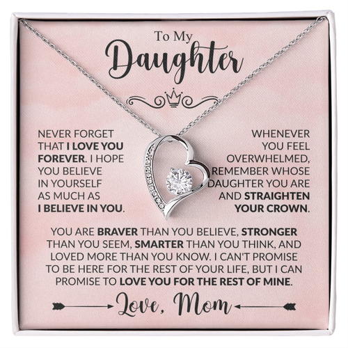 To My Daughter Necklace from Mom, Forever Love Pendant with Message Card