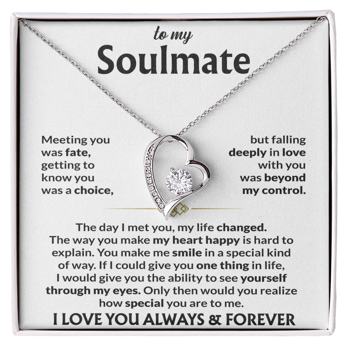To My Soulmate Necklace, Forever Love Pendant with Message Card, Meeting You