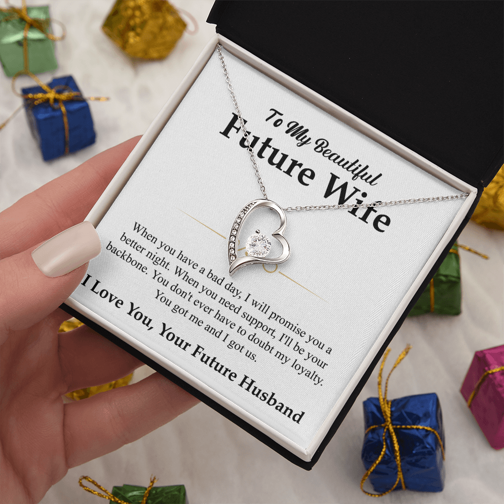To My Beautiful Future Wife Necklace, Forever Love Pendant with Message Card