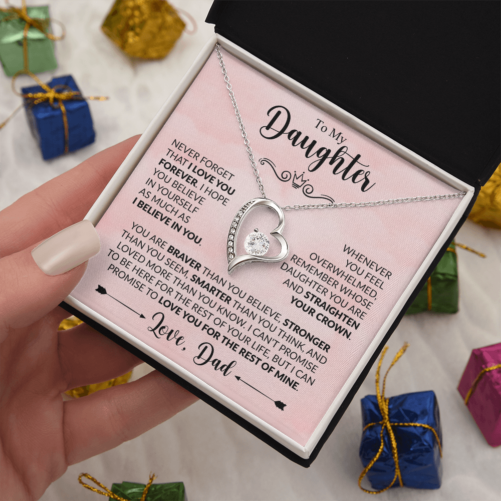 To My Daughter Necklace from Dad, Forever Love Pendant with Message Card