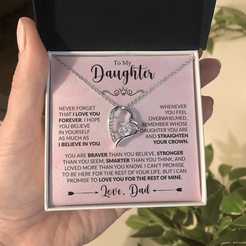 To My Daughter Necklace from Dad, Forever Love Pendant with Message Card
