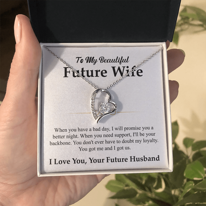 To My Beautiful Future Wife Necklace, Forever Love Pendant with Message Card