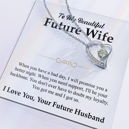 To My Beautiful Future Wife Necklace, Forever Love Pendant with Message Card