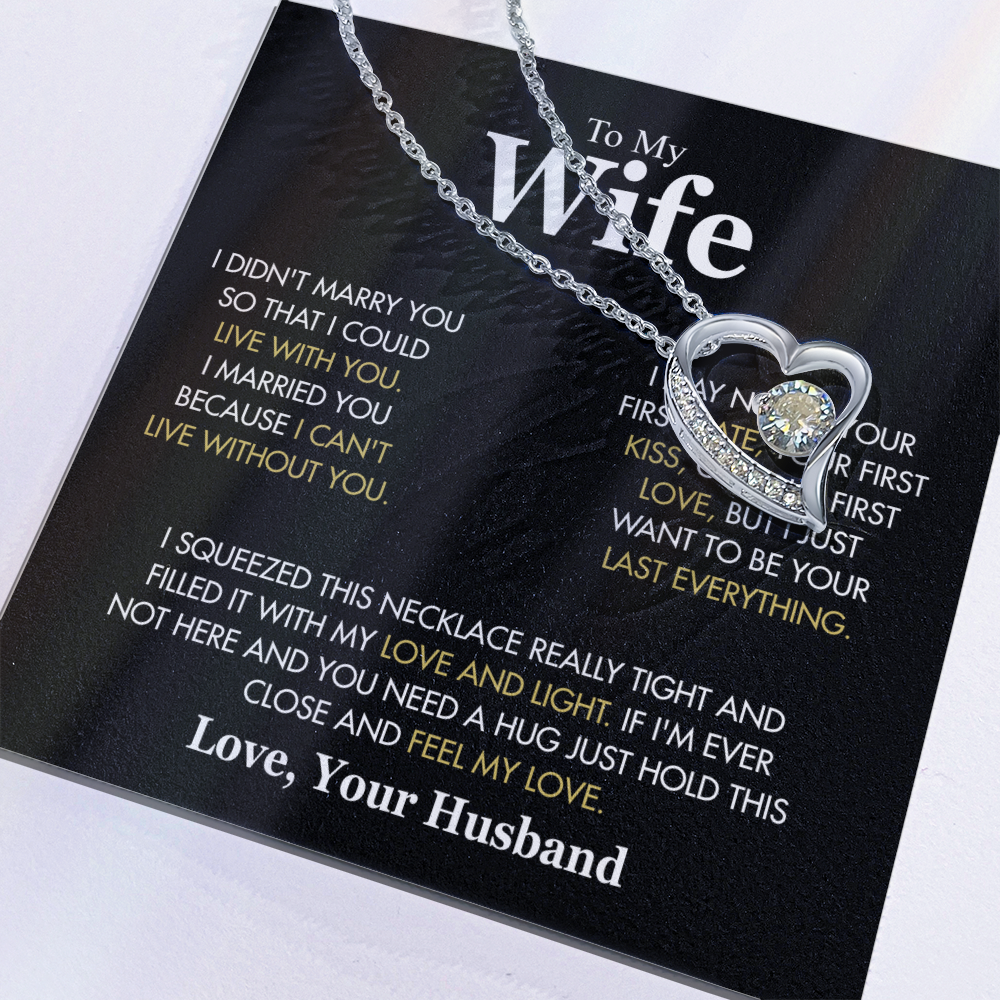 To My Wife Necklace from Husband, Forever Love Pendant with Message Card