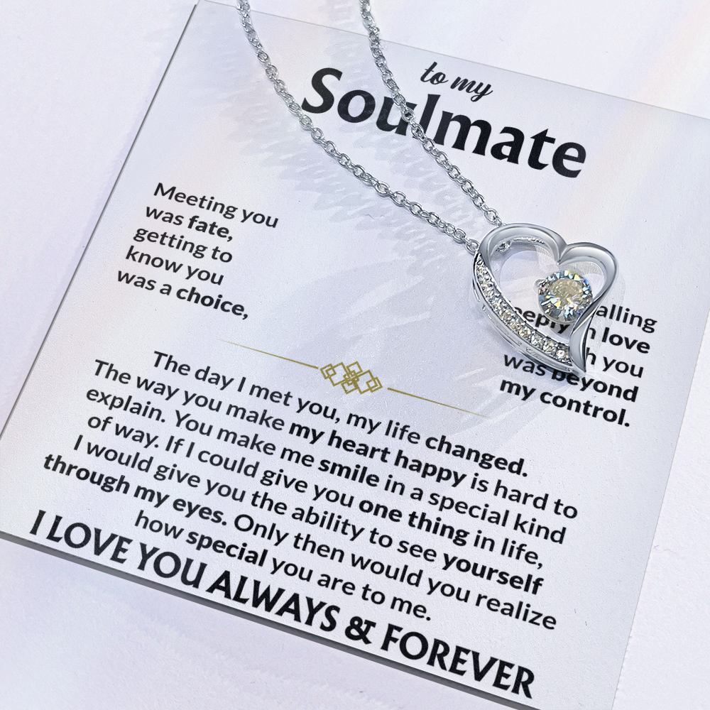 To My Soulmate Necklace, Forever Love Pendant with Message Card, Meeting You