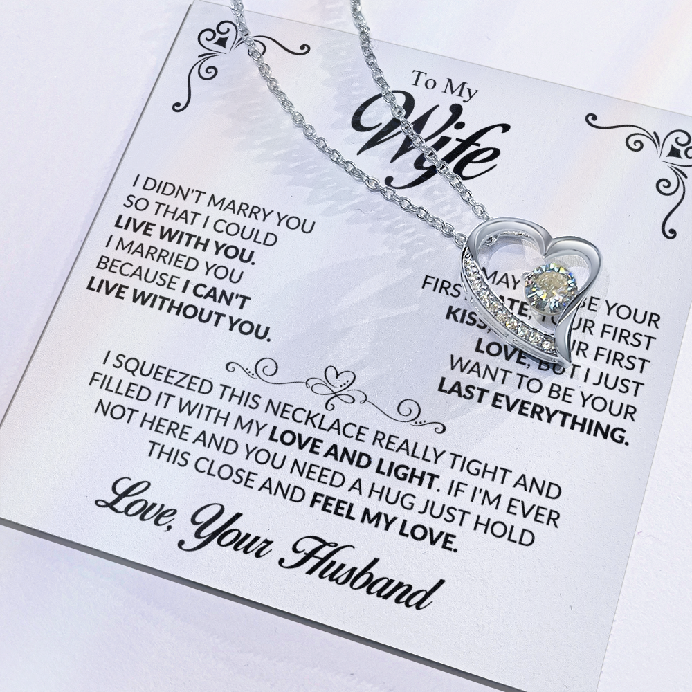 To My Beautiful Wife Necklace, Forever Love Pendant with Message Card